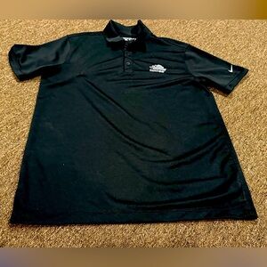 EUC Nike Dry Fit Black polo golf shirt Bark-thins logo rare Men’s M active
